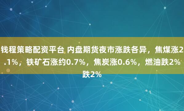 钱程策略配资平台 内盘期货夜市涨跌各异，焦煤涨2.1%，铁矿石涨约0.7%，焦炭涨0.6%，燃油跌2%